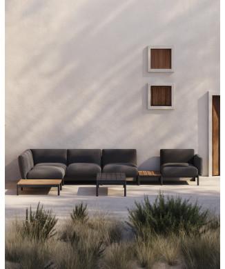 Sofá de canto modular para exterior Sorells com 5 lugares e estofamento.