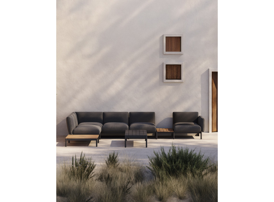 Sofá de canto modular para exterior Sorells com 5 lugares e estofamento.
