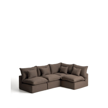 Sofá de canto modular Anarela de 4 lugares com capa removível em linho.