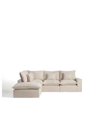 Sofá de canto modular Anarela de 4 lugares com capa removível em linho e viscose.