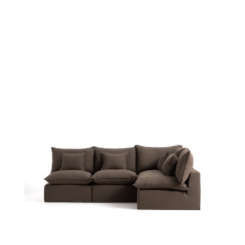 Sofá de canto modular Anarela de 4 lugares com capa removível em linho.