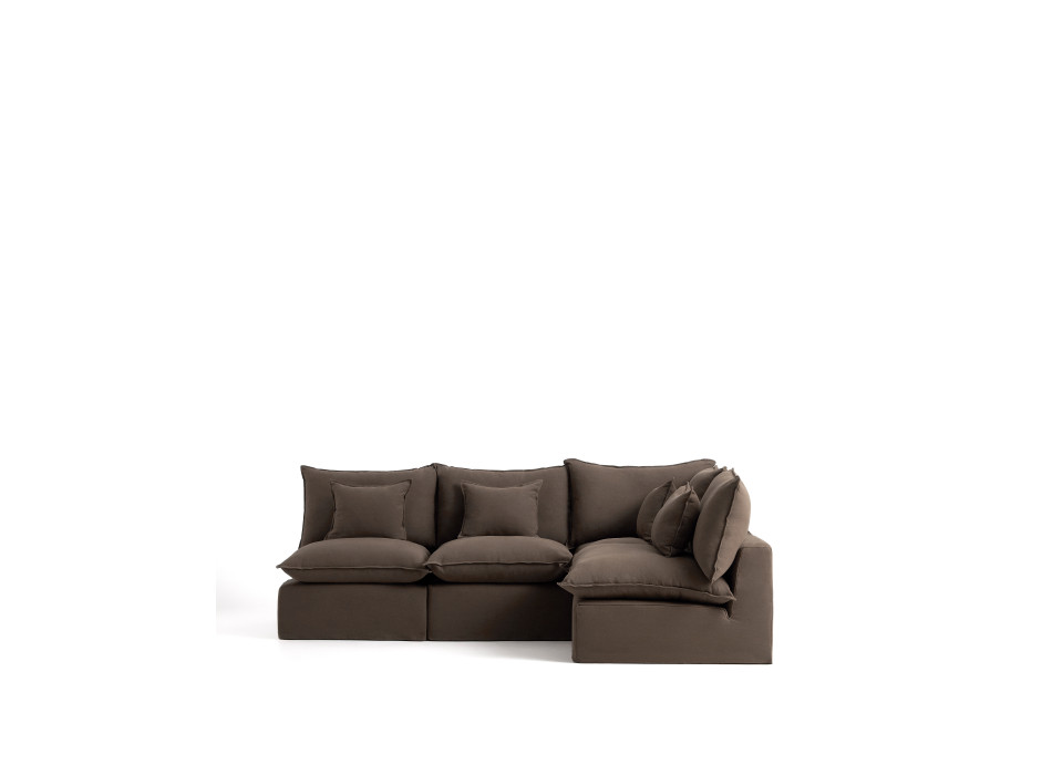 Sofá de canto modular Anarela de 4 lugares com capa removível em linho.