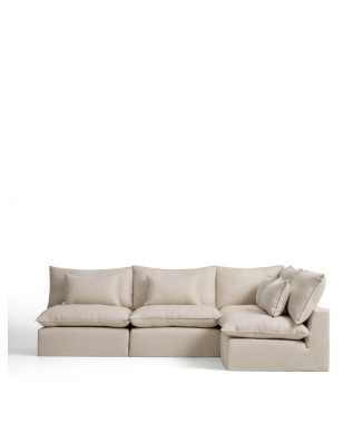 Sofá de canto modular Anarela de 6 lugares com capa removível em linho e viscose.