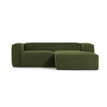 Sofá Blok de 2 lugares com chaise longue à direita em veludo cotelê grosso.