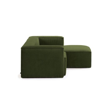 Sofá Blok de 2 lugares com chaise longue à direita em veludo cotelê grosso.