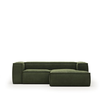Sofá Blok de 2 lugares com chaise longue à direita em veludo cotelê grosso.