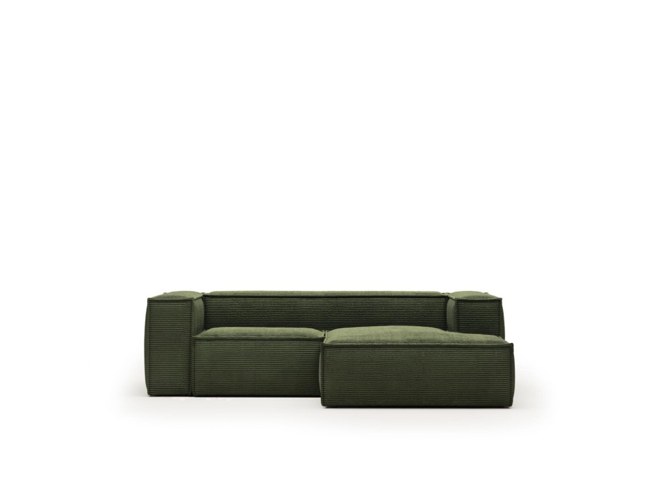 Sofá Blok de 2 lugares com chaise longue à direita em veludo cotelê grosso.