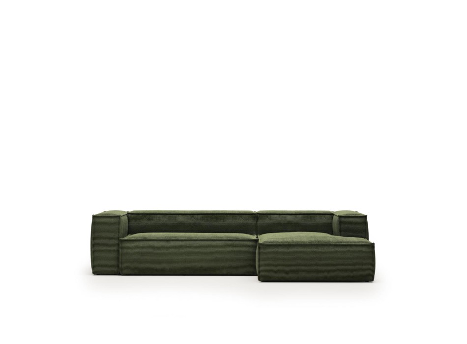 Sofá Blok de 3 lugares com chaise longue à direita em veludo cotelê grosso.