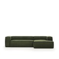 Sofá Blok de 3 lugares com chaise longue à direita em veludo cotelê grosso.