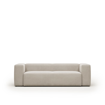 Sofá Blok de 3 lugares em chenille bege, 240 cm, certificado FSC Mix Credit.