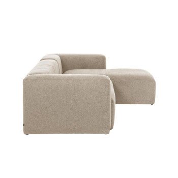 Sofá Blok de 3 lugares em chenille bege com chaise longue à direita, 300 cm, certificado FSC Mix Credit.