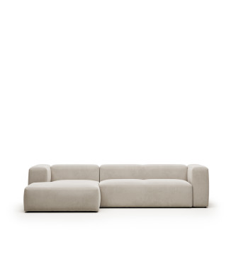 Sofá Blok de 3 lugares em chenille bege com chaise longue à esquerda, 300 cm, certificado FSC Mix Credit.