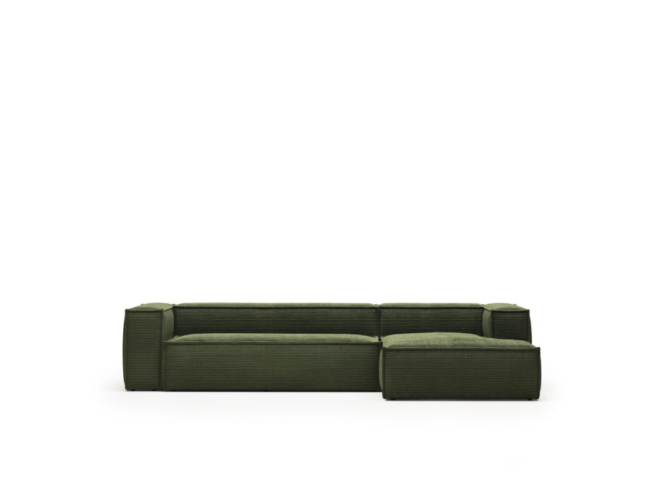 Sofá Blok de 4 lugares com chaise longue à direita em veludo cotelê grosso.