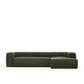Sofá Blok de 4 lugares com chaise longue à direita em veludo cotelê grosso.