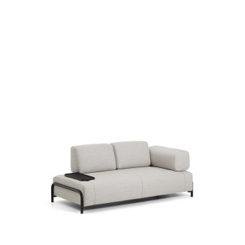 Sofá Compo de 2 lugares em bege acinzentado com bandeja pequena e estrutura de metal preto, 200 cm, certificado FSC Mix Credit.