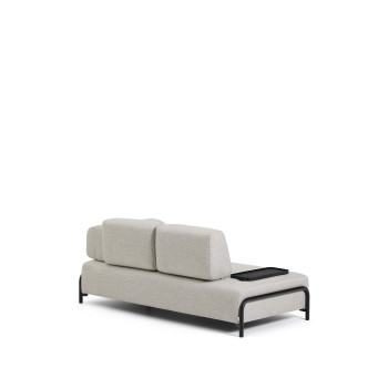 Sofá Compo de 2 lugares em bege acinzentado com bandeja pequena e estrutura de metal preto, 200 cm, certificado FSC Mix Credit.