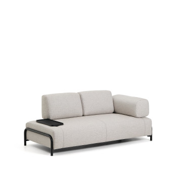 Sofá Compo de 2 lugares em bege acinzentado com bandeja pequena e estrutura de metal preto, 200 cm, certificado FSC Mix Credit.