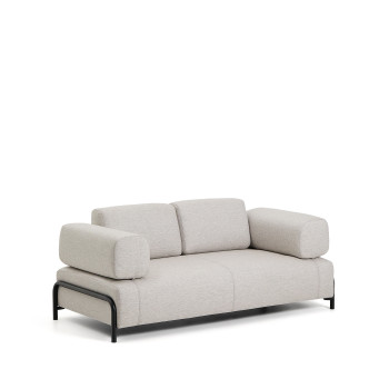 Sofá Compo de 2 lugares em bege acinzentado com estrutura de metal preto, 200 cm, certificado FSC Mix Credit.