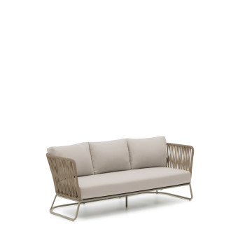Sofá de exterior Saconca de 3 lugares em corda e aço galvanizado bege, 189 cm