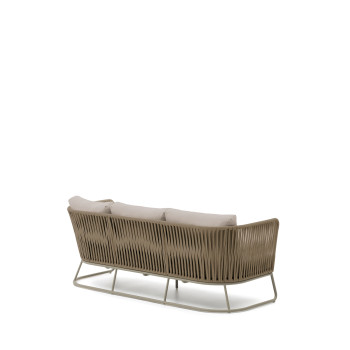 Sofá de exterior Saconca de 3 lugares em corda e aço galvanizado bege, 189 cm