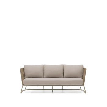Sofá de exterior Saconca de 3 lugares em corda e aço galvanizado bege, 189 cm