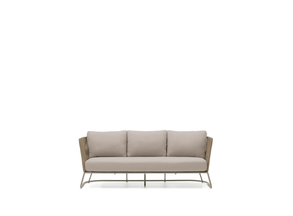 Sofá de exterior Saconca de 3 lugares em corda e aço galvanizado bege, 189 cm