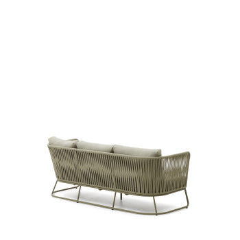 Sofá de exterior Saconca de 3 lugares em corda e aço galvanizado verde, 189 cm