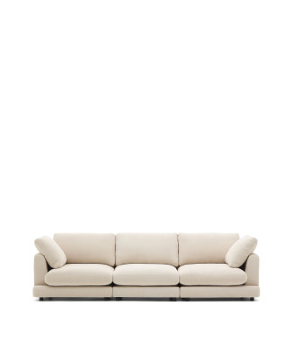 Sofá Gala de 4 lugares em chenille bege com certificação FSC Mix Credit, 300 cm