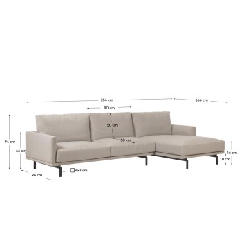 Sofá Galene de 3 lugares com chaise longue à direita, bege, 254 cm