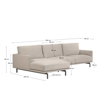 Sofá Galene de 3 lugares com chaise longue à esquerda, bege, 254 cm