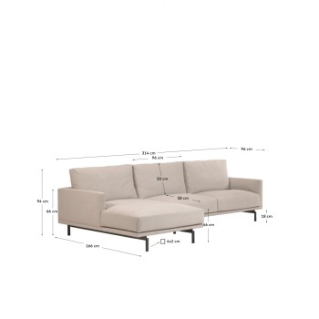 Sofá Galene de 4 lugares com chaise longue à esquerda, bege, 314 cm
