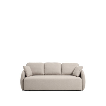 Sofá-cama Laira de 3 lugares em chenille bege, 218 cm, certificado FSC Mix Credit.