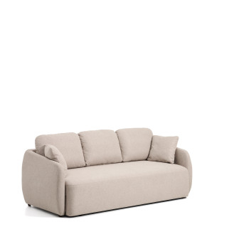 Sofá-cama Laira de 3 lugares em chenille bege, 218 cm, certificado FSC Mix Credit.