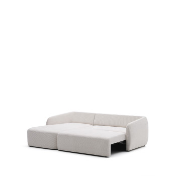 Sofá-cama Laira de 3 lugares em chenille com chaise longue à esquerda, cor cru, 246 cm, FSC Mix Credit
