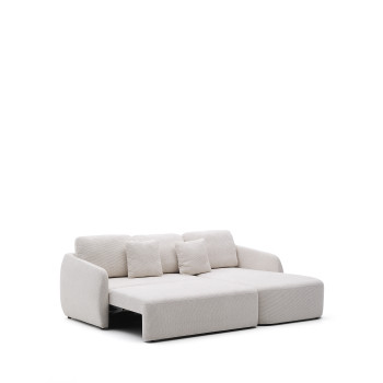 Sofá-cama Laira de 3 lugares em chenille cru com chaise longue à direita, 246 cm, FSC Mix Credit.