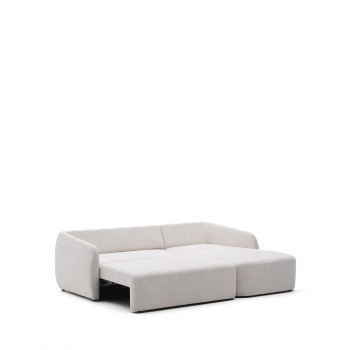 Sofá-cama Laira de 3 lugares em chenille cru com chaise longue à direita, 246 cm, FSC Mix Credit.