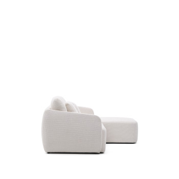 Sofá-cama Laira de 3 lugares em chenille cru com chaise longue à direita, 246 cm, FSC Mix Credit.