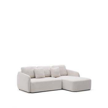 Sofá-cama Laira de 3 lugares em chenille cru com chaise longue à direita, 246 cm, FSC Mix Credit.