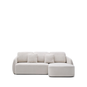 Sofá-cama Laira de 3 lugares em chenille cru com chaise longue à direita, 246 cm, FSC Mix Credit.