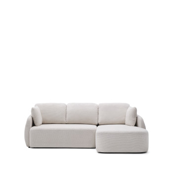 Sofá-cama Laira de 3 lugares em chenille cru com chaise longue à direita, 246 cm, FSC Mix Credit.