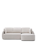 Sofá-cama Laira de 3 lugares em chenille cru com chaise longue à direita, 246 cm, FSC Mix Credit.