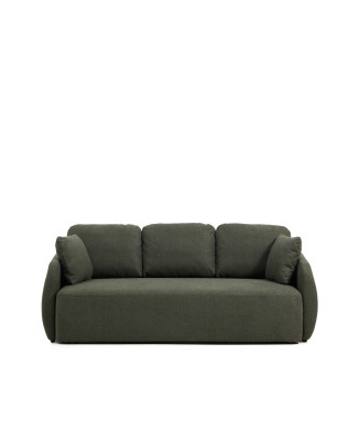 Sofá-cama Laira de 3 lugares em chenille verde escuro, 218 cm, certificado FSC Mix Credit.