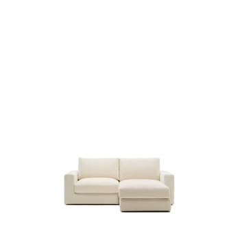 Sofá modular Alea de 3 lugares com capa removível em chenille, chaise longue à direita, cor cru, 220 cm
