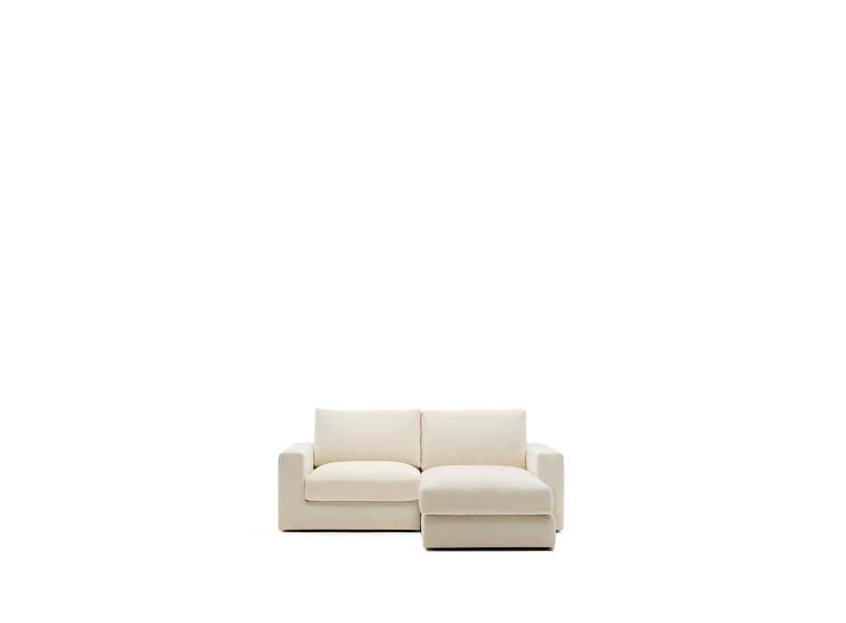 Sofá modular Alea de 3 lugares com capa removível em chenille, chaise longue à direita, cor cru, 220 cm
