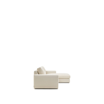 Sofá modular Alea de 4 lugares com capa removível em chenille, chaise longue à direita, cor cru, 310 cm