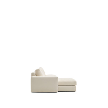Sofá modular Alea de 5 lugares com capa removível em chenille, chaise longue à esquerda, cor cru, 340 cm