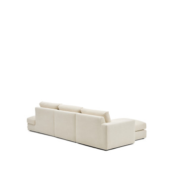 Sofá modular Alea de 5 lugares com capa removível em chenille, chaise longue à esquerda, cor cru, 340 cm