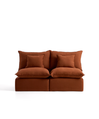 Sofá modular Anarela de 2 lugares com capa removível em linho cor terracota, 180 cm, certificado FSC Mix Credit.