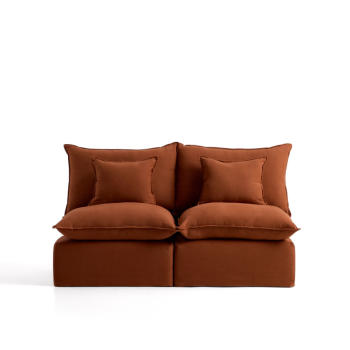 Sofá modular Anarela de 2 lugares com capa removível em linho cor terracota, 180 cm, certificado FSC Mix Credit.