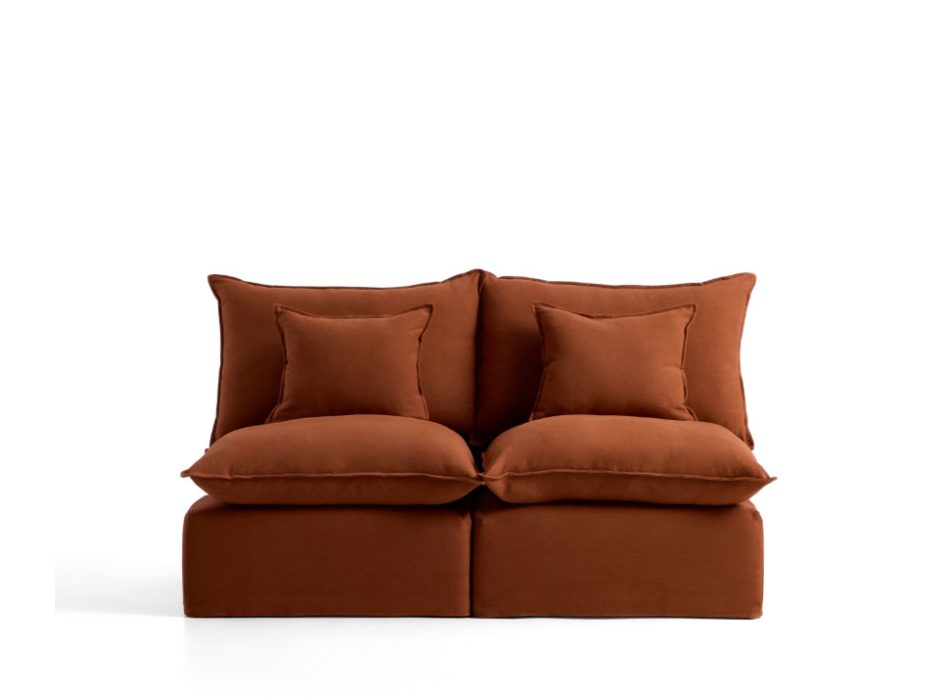 Sofá modular Anarela de 2 lugares com capa removível em linho cor terracota, 180 cm, certificado FSC Mix Credit.